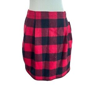 WOOLRICH Richville Buffalo Plaid Red Black Wool Pleated Skirt Size 10 Pocket New